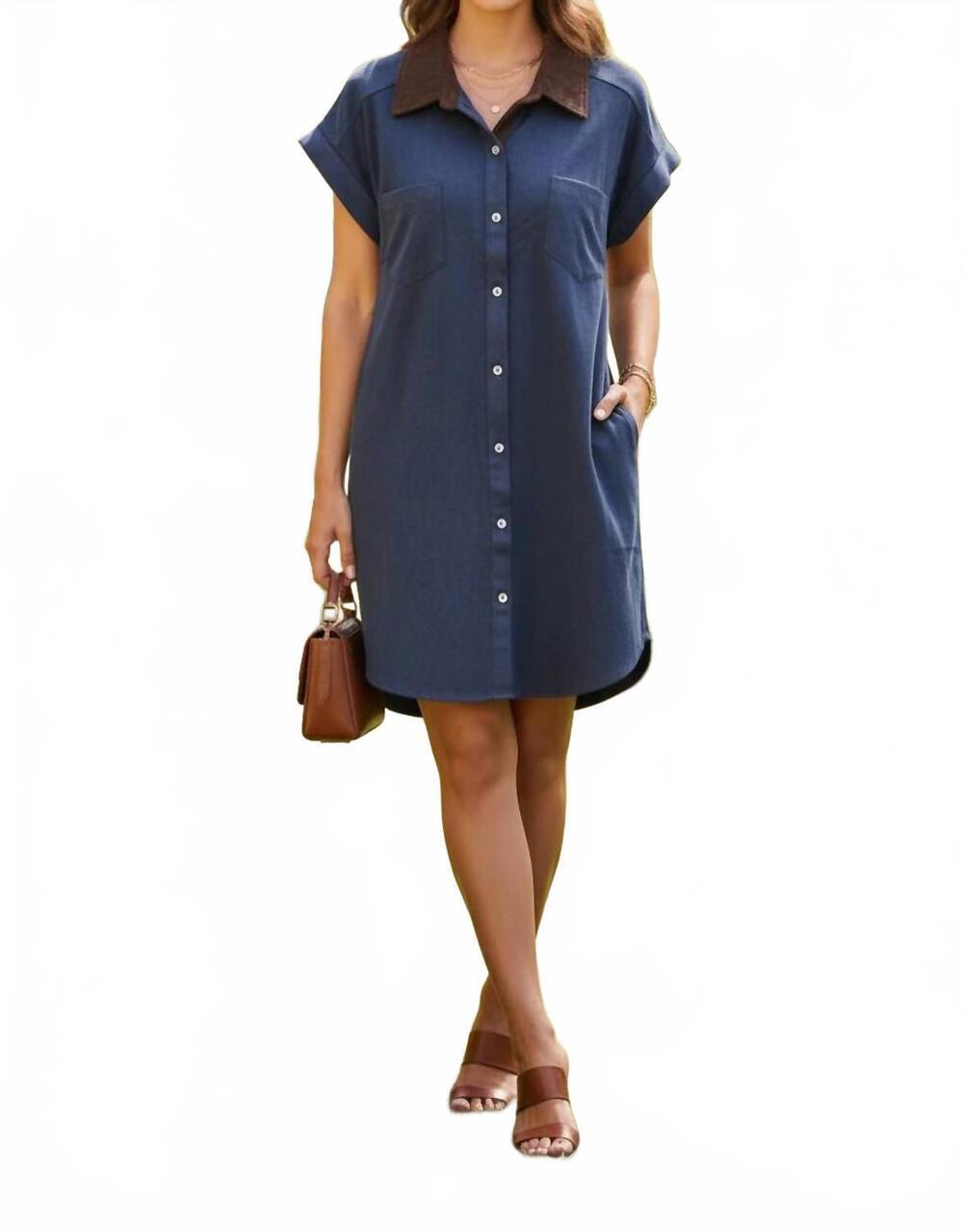 NEW SHE + SKY high street tailored mini shirt dress in blue